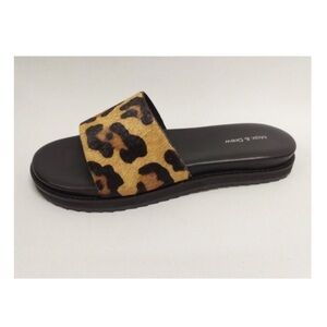 🆕 Max & Drew Tati leopard leather calf hair slip on slide sandals black …